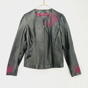 Jaclyn Smith Classic Black Long Sleeve Full Zip Leather Jacket 3765